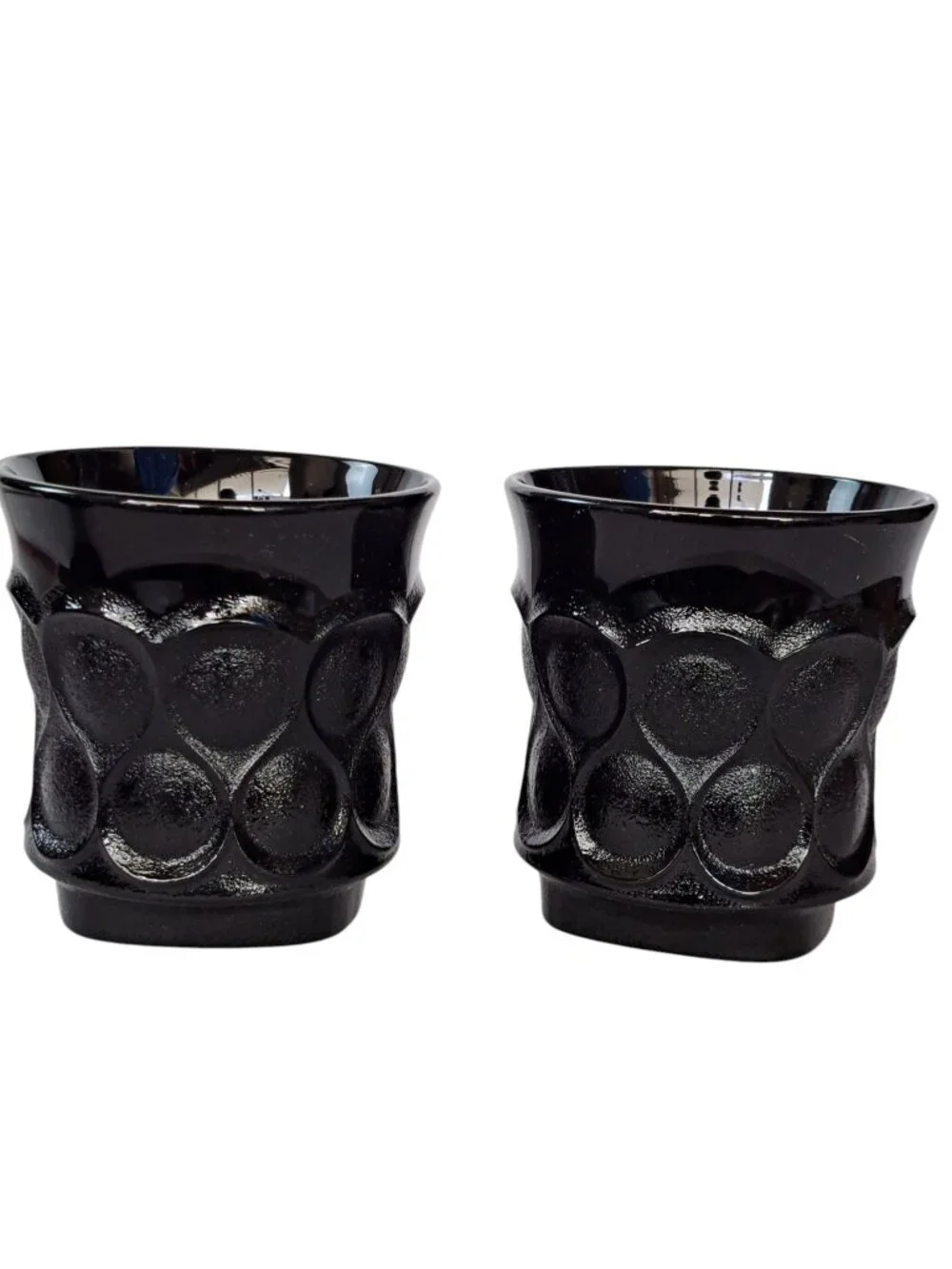 Noritake Spotlight Ebony Black Glass Tumblers 3.5” Thumbprint Glasses Lot of 3
